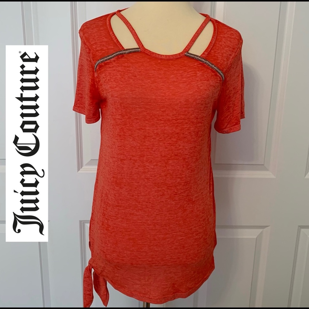 Juicy Couture Orange Embellished Cut Out Tee